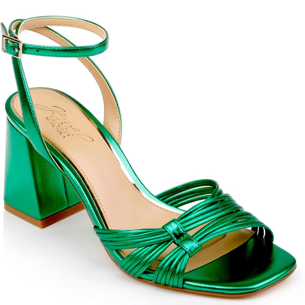 Jewel Badgley Mischka Michelle Metallic Strappy Block Heels
*brand new*